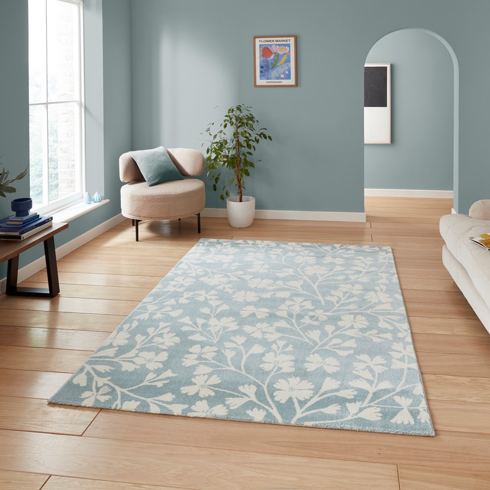 Grace Floral Modern Carved Rugs by Catherine Lansfield in Blue